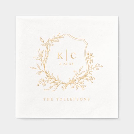 Elegant Vintage Crest Wedding Logo Gold Folie Servetten (Voorkant)