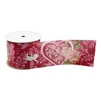 Elegant Vintage Cupid & Red Rose Valentine’s Day Satijnen Lint