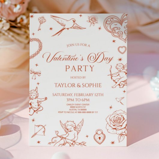 Elegant Vintage Cupid Valentine's Day Party Kaart