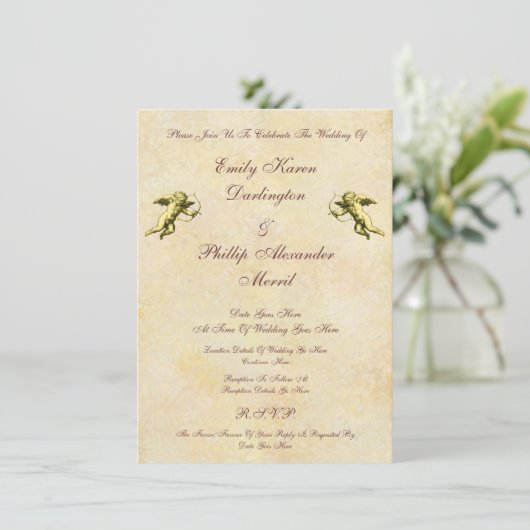 Elegant Vintage Cupids & Cherubs Wedding Kaart (Staand voorkant)