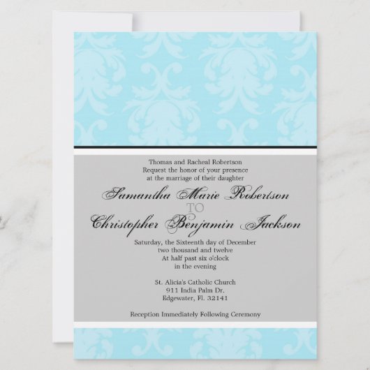 Elegant Vintage Damask Wedding Invite Kaart (Voorkant)