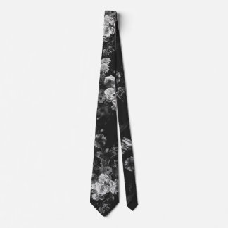 Elegant Vintage Dark Moody Black Gray Floral Stropdas