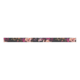 Elegant Vintage Dark Moody Burgundy Floral  Grosgrain Lint