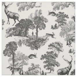 Elegant Vintage Deer Fox Black en White Toile Stof