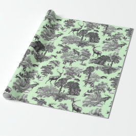 Elegant Vintage Deer Fox Hare Country Toile Green Cadeaupapier