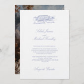 Elegant Vintage Dusty Blue Wedding Invitation Kaart (Voorkant / Achterkant)
