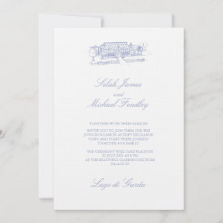 Elegant Vintage Dusty Blue Wedding Invitation Kaart