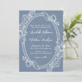 Elegant Vintage Dusty Blue Wedding Kaart (Staand voorkant)