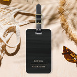 Elegant Vintage | Eenvoudig minimaal zwart Bagagelabel<br><div class="desc">Dit minimalistische bagagelabel heeft een elegante,   look gouden tekst typografie en een eenvoudige klassieke lay-out op een donkerzwarte textuur look achtergrond voor een professionele look voor de zakenreiziger.</div>