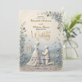 Elegant Vintage Effect Wedding Kaart (Staand voorkant)