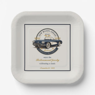 Elegant Vintage Embleem Blauwe Auto Pensioenfeest Papieren Bordje