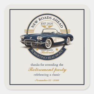 Elegant Vintage Embleem Blauwe Auto Pensioenfeest Vierkante Sticker