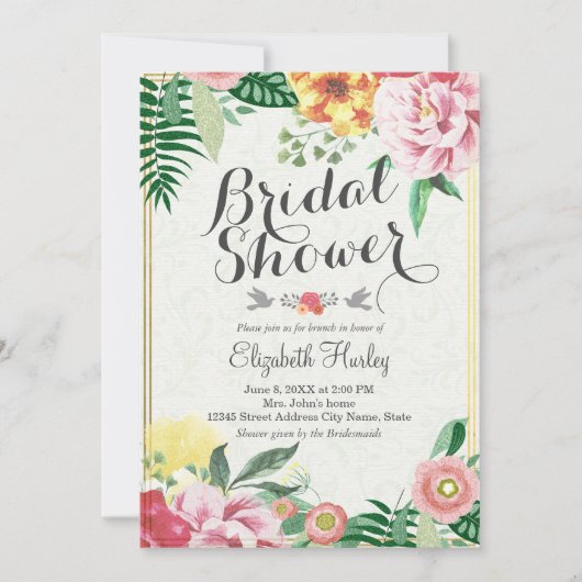 Elegant Vintage Floral Bridal Shower Invitations Kaart (Voorkant)