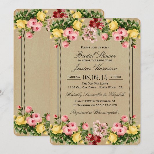 Elegant Vintage Floral Bridal Shower Invitations Kaart (Voorkant / Achterkant)