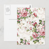 Elegant Vintage Floral Cottage Cream Roos Briefkaart (Voorkant / Achterkant)
