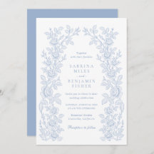 Elegant Vintage Floral Frame Dusty Blue Wedding
