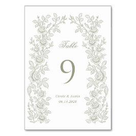 Elegant Vintage Floral Frame Sage Green Wedding Kaart