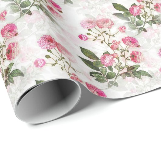 Elegant Vintage Floral Pink Flowers Cadeaupapier (Rol Hoek)