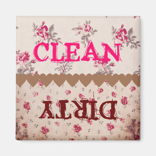 Elegant Vintage Floral Roos Clean Dirty Dishwasmac Magneet