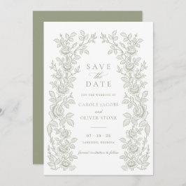 Elegant Vintage Floral Sage Green Save the Date Kaart