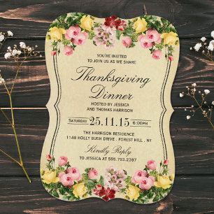 Elegant Vintage Floral Thanksgiving Kaart