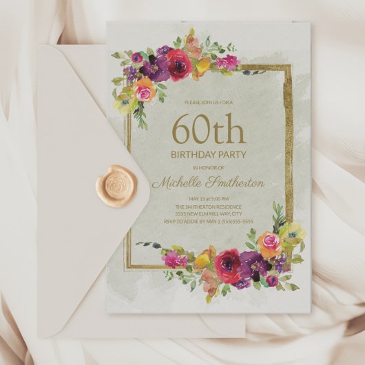 Elegant Vintage Floral Women's 60th Birthday Kaart