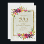 Elegant Vintage Floral Women's 80th Birthday Kaart<br><div class="desc">Elegant  paars,  rood en geel waterverf floral and gold lijst women's 80th verjaardagsfeest. De tekst is volledig klantgericht,  zodat kan deze kaart voor om het even welke leeftijd worden veranderd.</div>