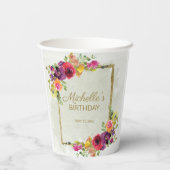 Elegant Vintage Floral Women's Birthday Papieren Bekers (Achterkant)