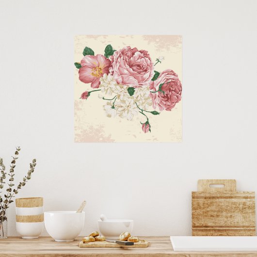 Elegant Vintage Flowers Poster (Keuken)