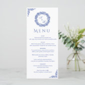 Elegant Vintage French Blue Floral Wedding  Menu (Staand voorkant)