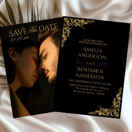 Elegant Vintage French Gold Floral Wedding Kaart