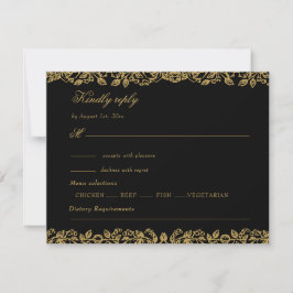 Elegant Vintage French Gold Floral Wedding RSVP Kaartje