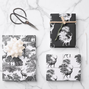 Elegant Vintage French Toile Deer Fox in Woodland Inpakpapier Vel