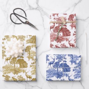 Elegant Vintage French Toile Deer Fox Woodland Inpakpapier Vel