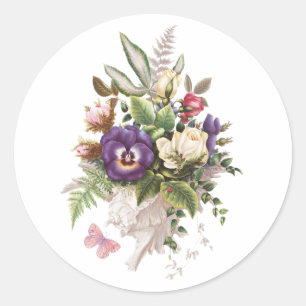 Elegant Vintage Garden Flowers Bouquet Ronde Sticker