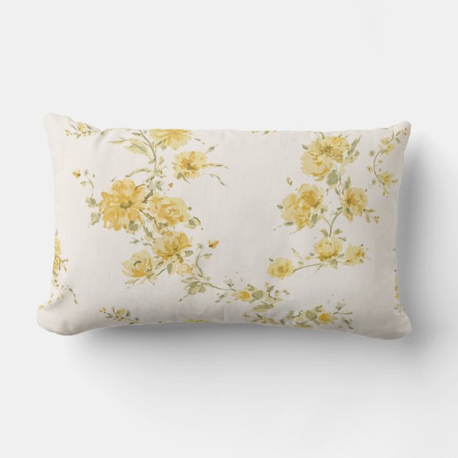 Elegant Vintage Geel Rozen Bloempatroon  Kussen (Voorkant)