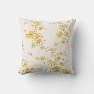 Elegant Vintage Geel Rozen Bloempatroon  Kussen