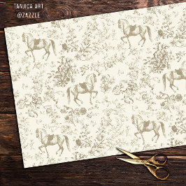 Elegant Vintage Gold Beige Horse Floral Pattern Tissuepapier