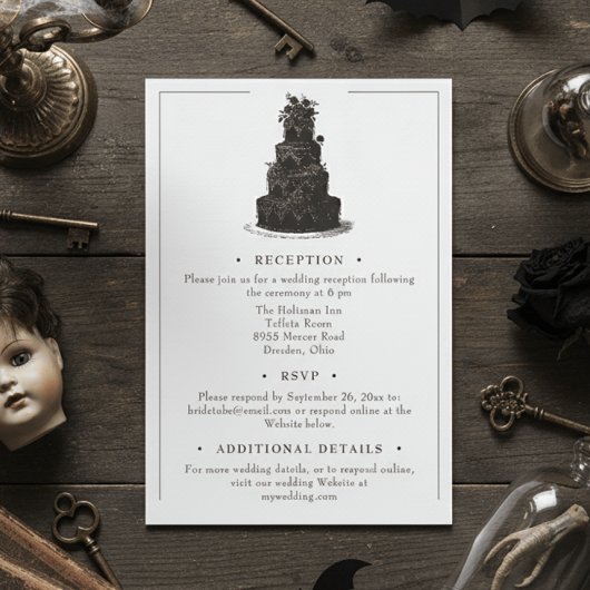 Elegant Vintage Gothic Black Toile Wedding Informatiekaartje