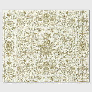 Elegant Vintage Goud Beige Barok Bloemmotief Cadeaupapier