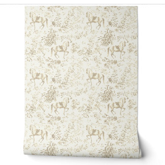 Elegant vintage goud beige paard bloempatroon behang