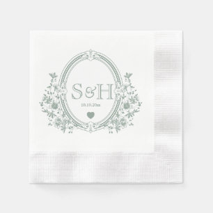 Elegant Vintage Gouden Bloemenkroon Trouw Monogram Servet