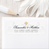 Elegant Vintage Gouden Damast Schrift Huwelijksadr Etiket (Insitu)