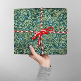 Elegant vintage gouden krullenpatroon boho turquoi cadeaupapier
