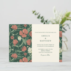 Elegant Vintage Green Botanical Flowers Weddenscha Kaart