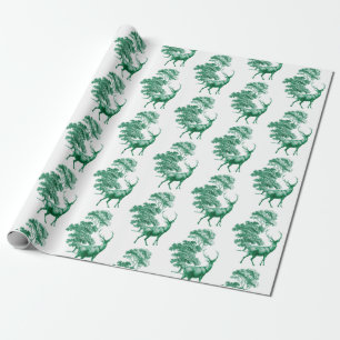 Elegant Vintage Green Deer Country Toile Cadeaupapier