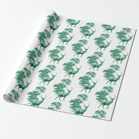 Elegant Vintage Green Deer Country Toile Cadeaupapier (Uitgerold)