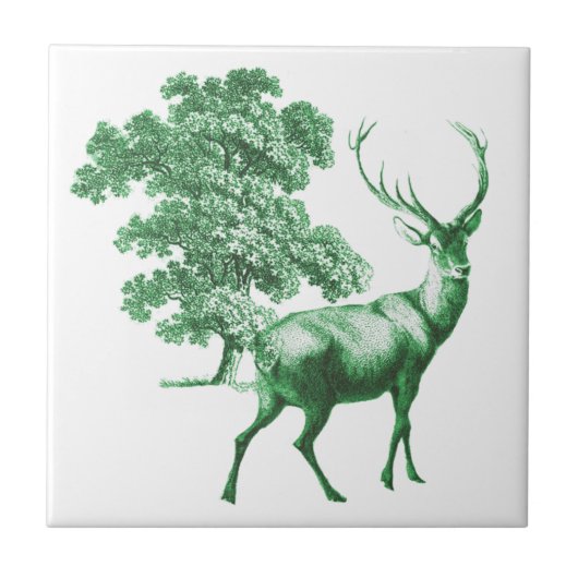 Elegant Vintage Green Deer Toile Tegeltje (Voorkant)