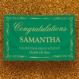 Elegant Vintage Green Gold Afstuderen Spandoek