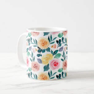 Elegant Vintage Green Waterverf Floral Pattern Koffiemok